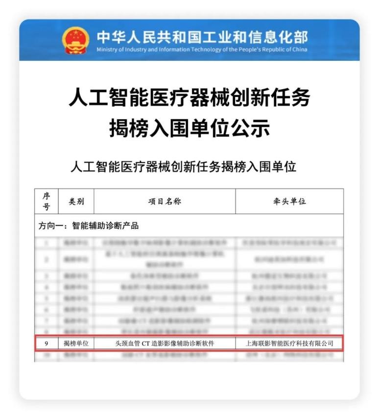 联影智能医疗头颈动脉瘤人工智能辅助检测软件进入NMPA绿色通道